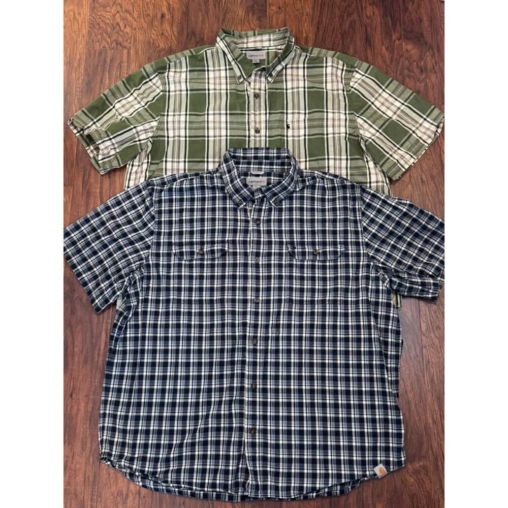 Carhartt Mens Relaxed Fit Plaid Short Sleeve Button-Up Shirts 2XL Lot of 2